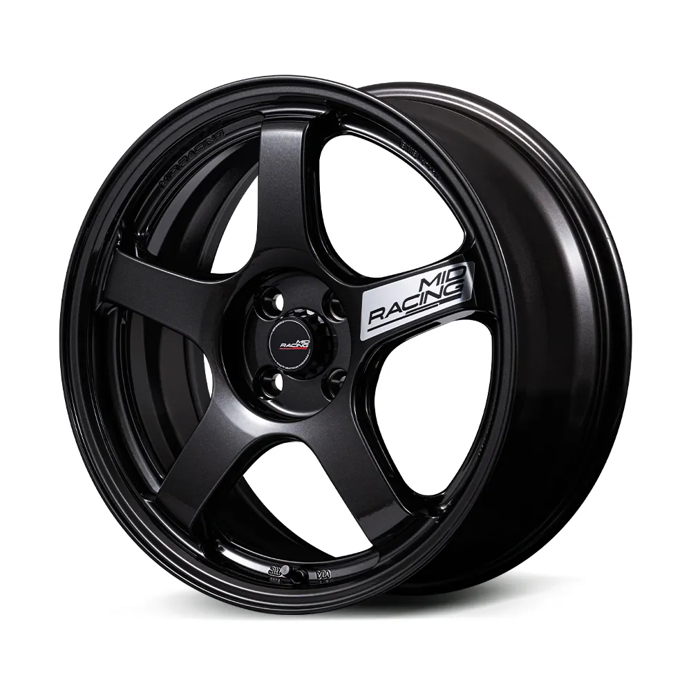 MID RACING R50 EVOの17インチ4穴モデル。ブラックメタリックの5本スポークを斜めから撮影