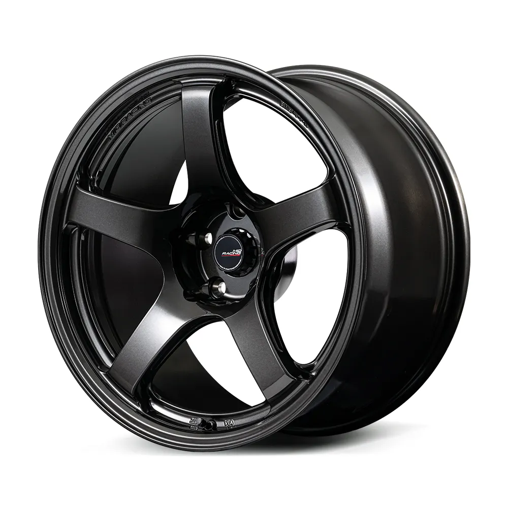 MID RACING R50 EVOのブラックメタリック。ステッカーなしの太い5本スポークと立体的なセンター形状