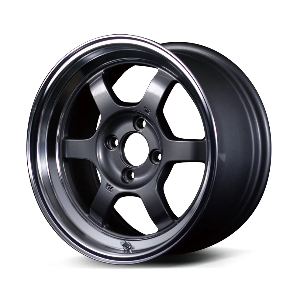 RAYS VOLK RACING TE37Vのガンメタリック仕様。Sリムの6本スポークと切削リムを斜めから撮影