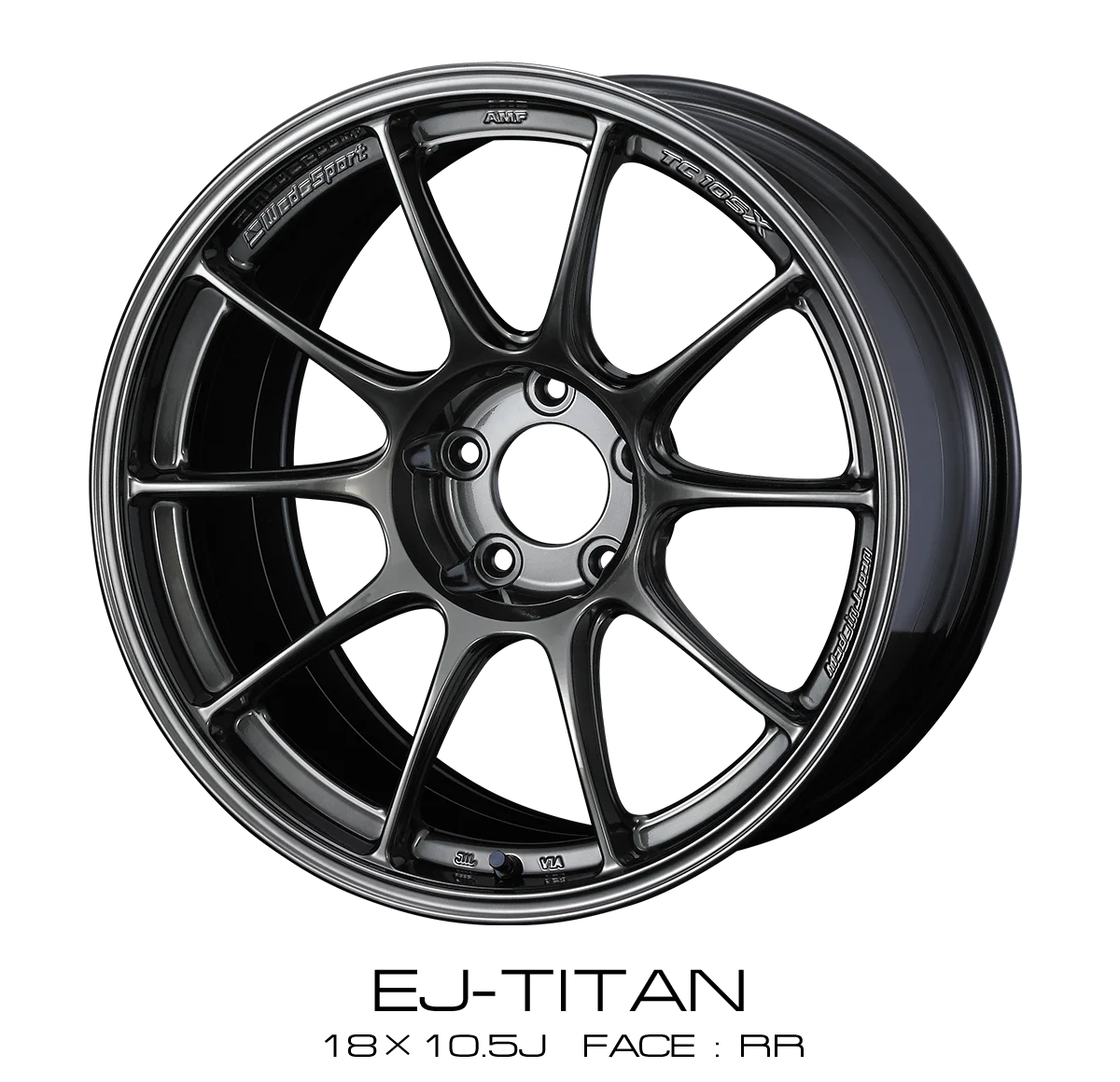 EJチタン仕上げのWedsSport TC105Xを斜めから撮影した10本スポークとリム外周